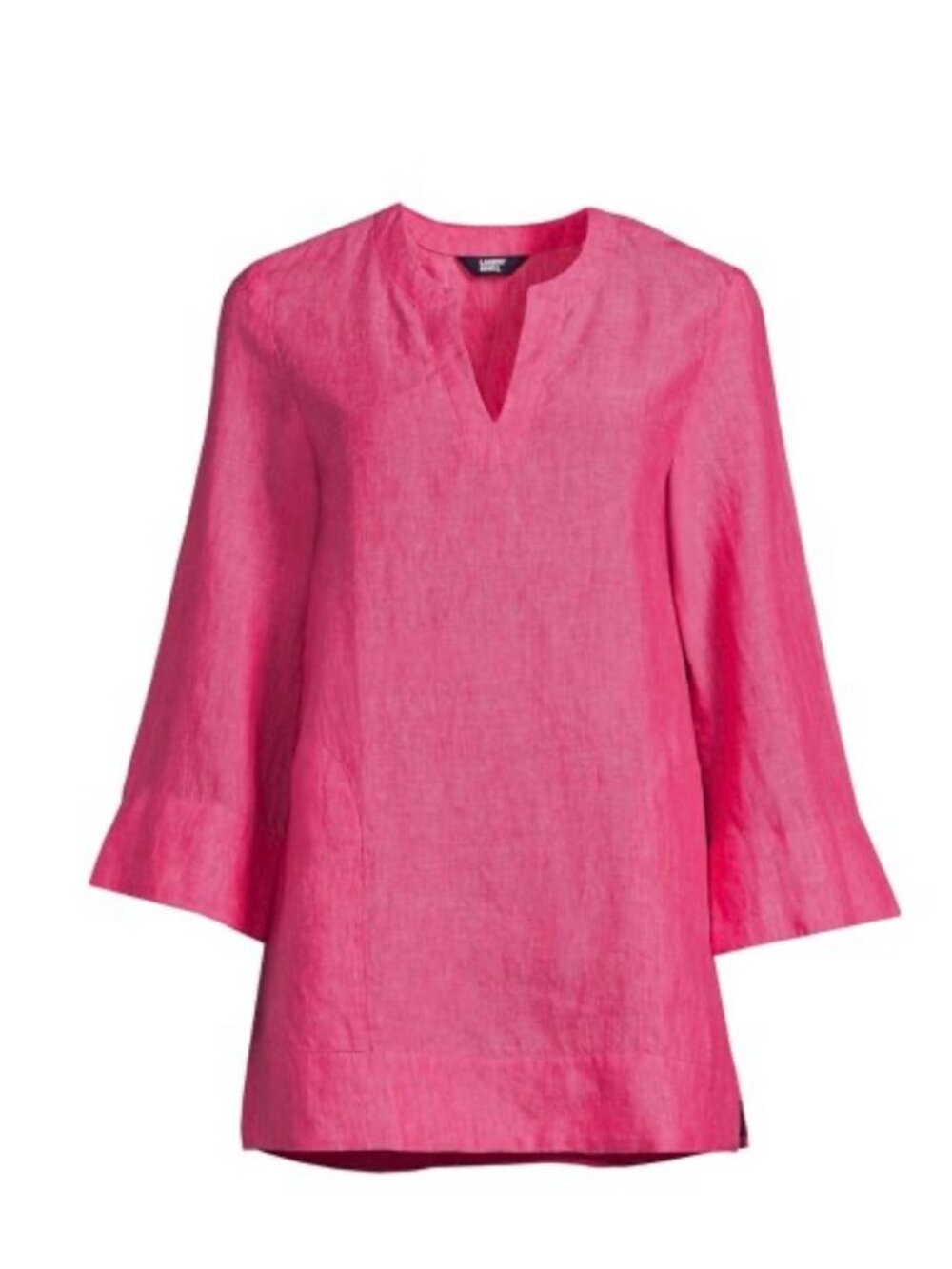 Lands' End Women's 3/4 Sleeve Linen Blend Tunic Top Pink